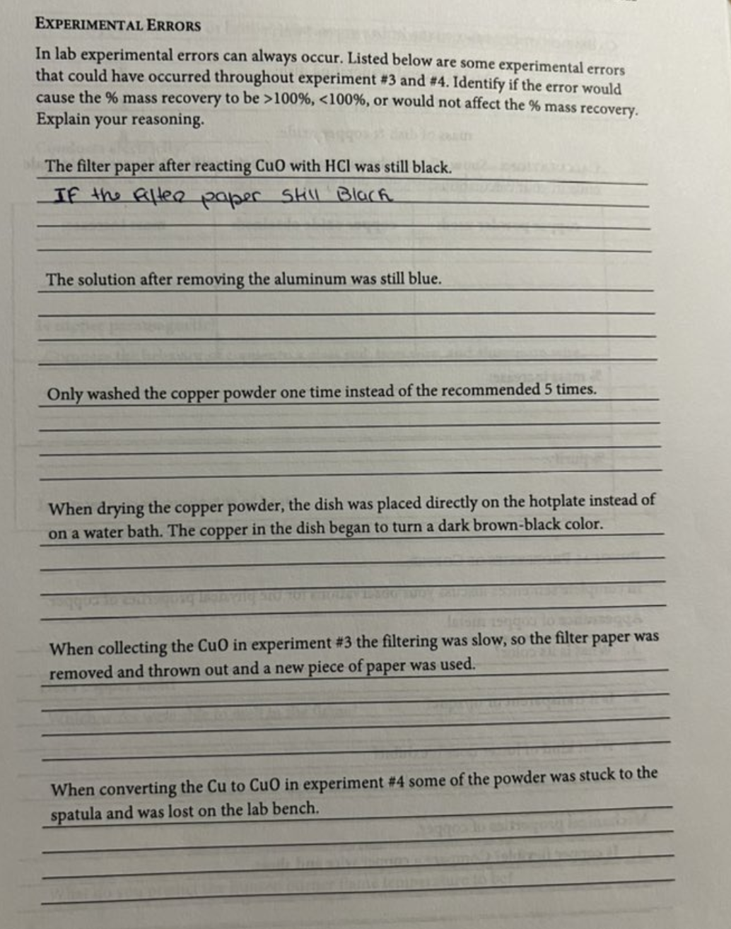 experimental errors examples chemistry