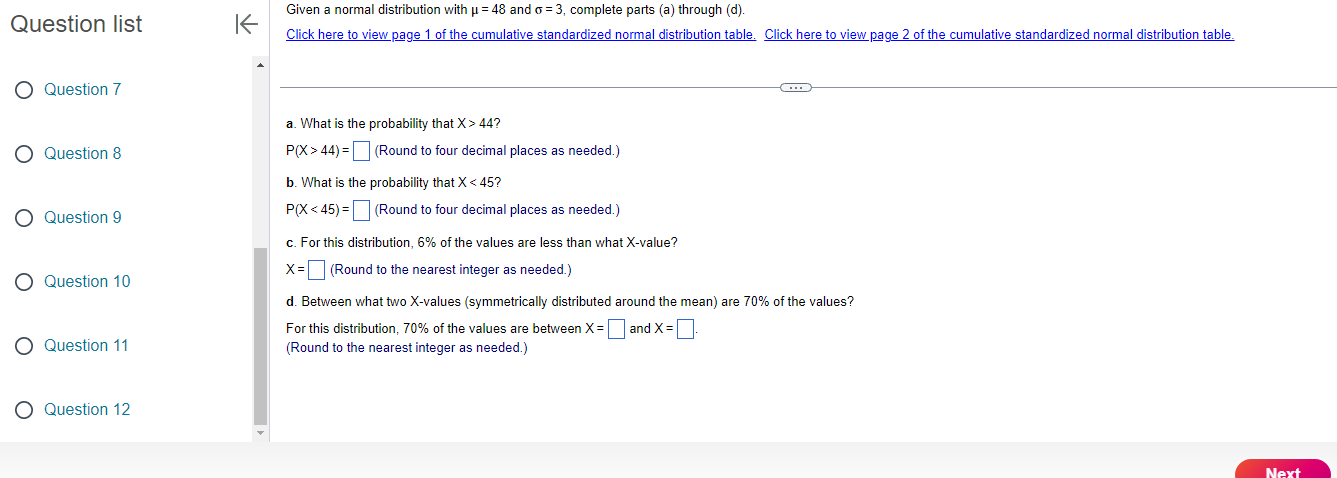 Solved Question 7 4 a. What is the probability that X>44 ? | Chegg.com