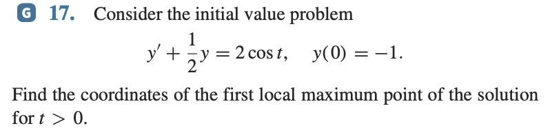 Solved G 17. Consider the initial value problem y(0) = –1. | Chegg.com