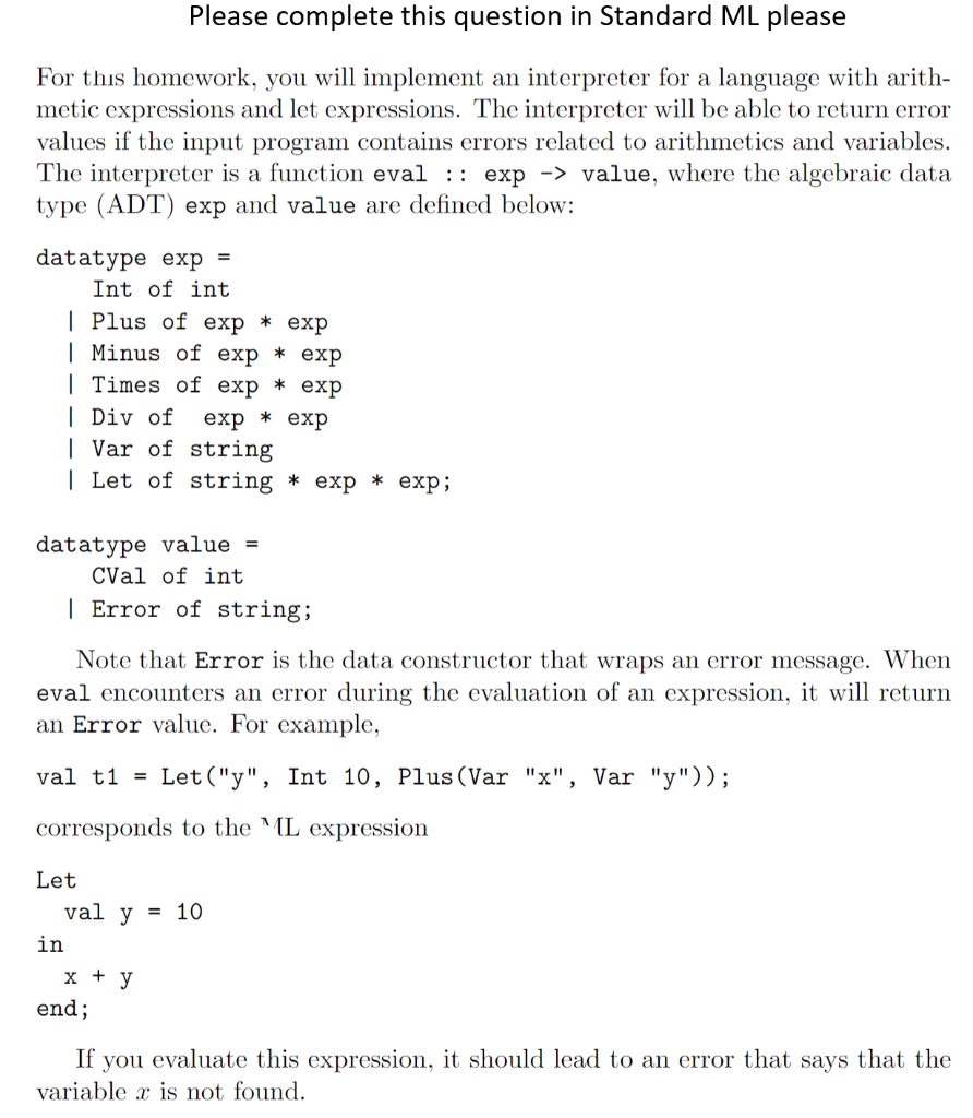 Please complete this question in Standard ML please | Chegg.com
