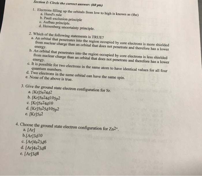 Solved: Section I: Circle The Correct Answer: (60 Pts 1. E... | Chegg.com