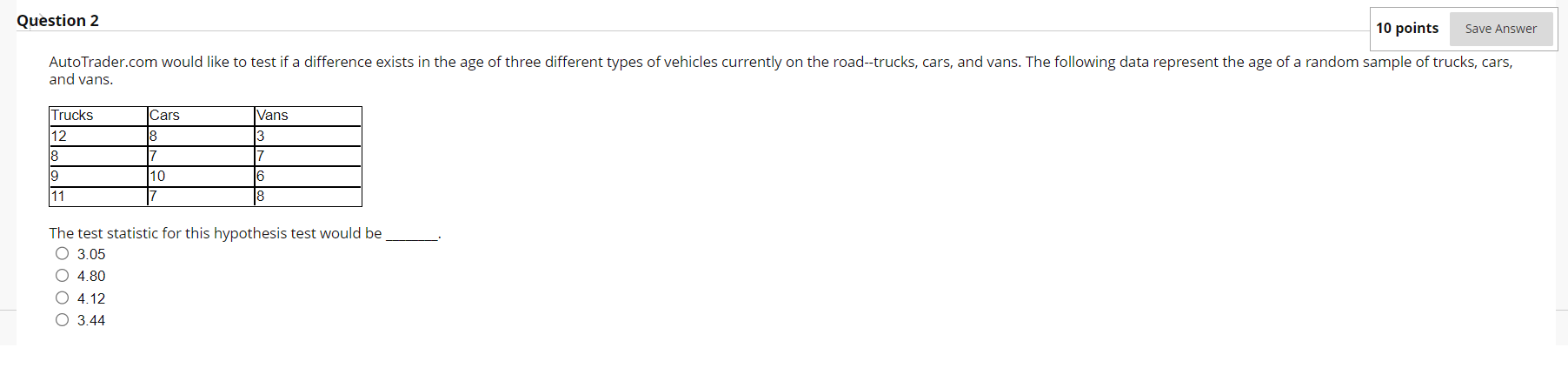 Solved and vans. The test statistic for this hypothesis test | Chegg.com