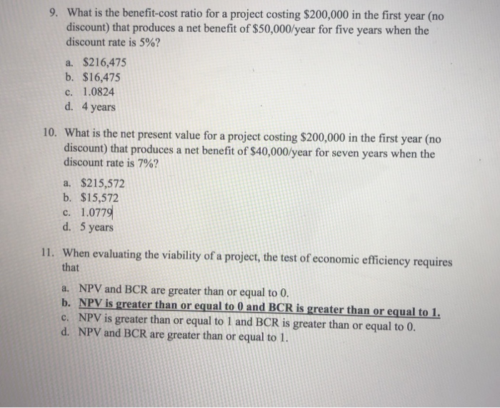 Solved What is the benefitcost ratio for a project costing