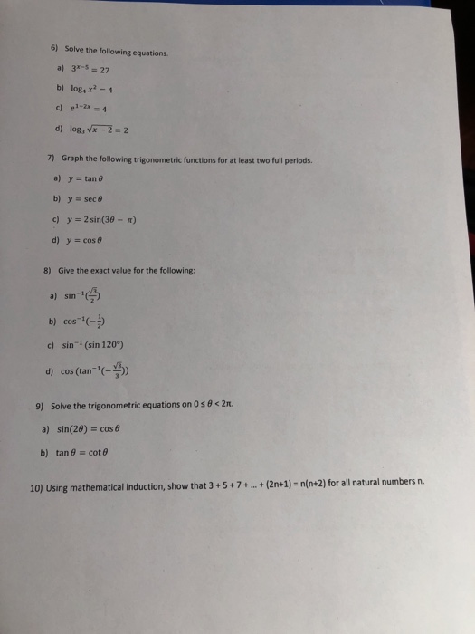 Solved MAT-141 Pre-Calculus Review Project Please show all | Chegg.com