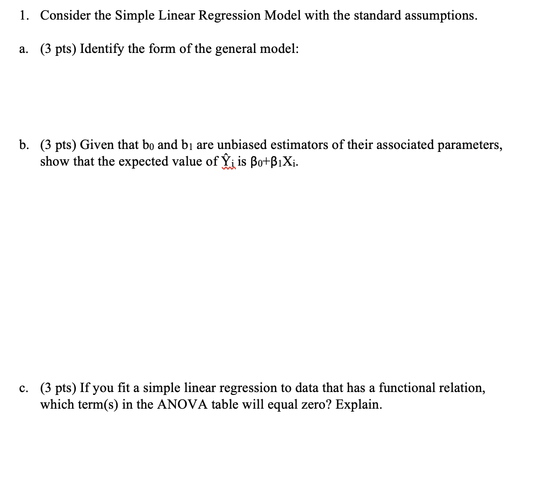 Solved 1. Consider the Simple Linear Regression Model with | Chegg.com