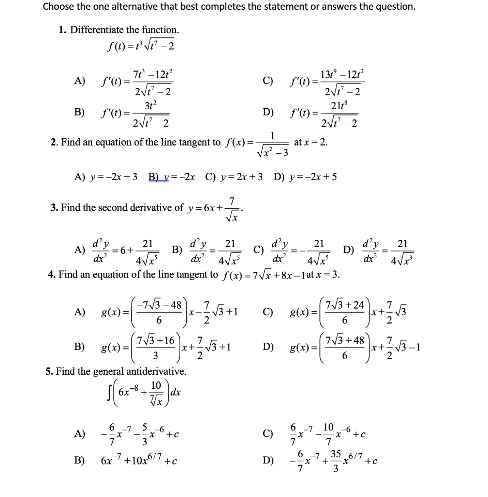 Solved Choose the one alternative that best completes the | Chegg.com