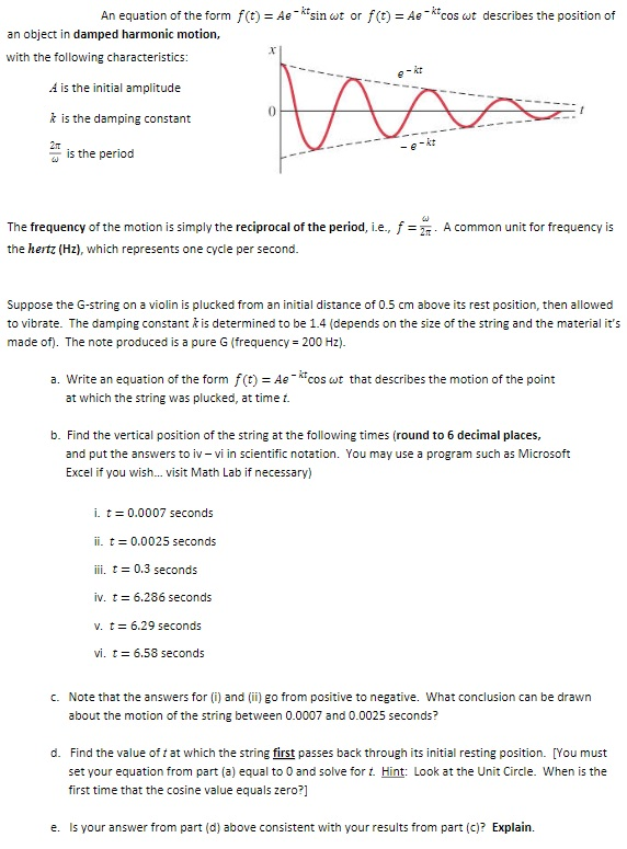 An Equation Of The Form F T Ae Sin Wt Or F T Chegg Com