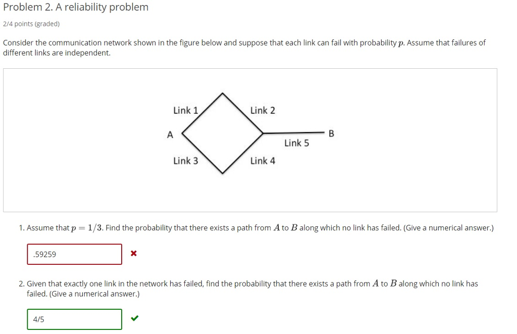Solved Problem 2. A reliability problem 2/4 points (graded) | Chegg.com