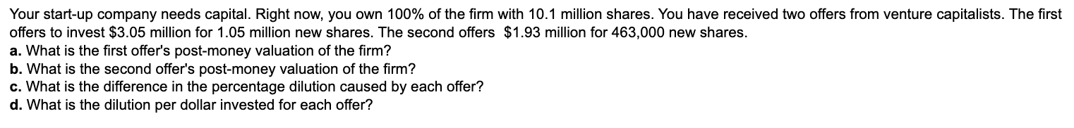 Solved Your start-up company needs capital. Right now, you | Chegg.com