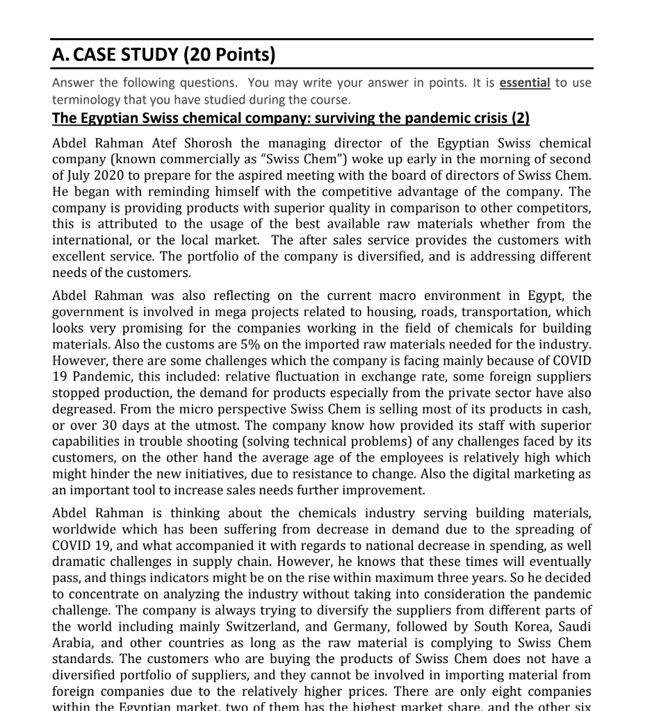 Solved A. CASE STUDY (20 Points) Answer the following | Chegg.com
