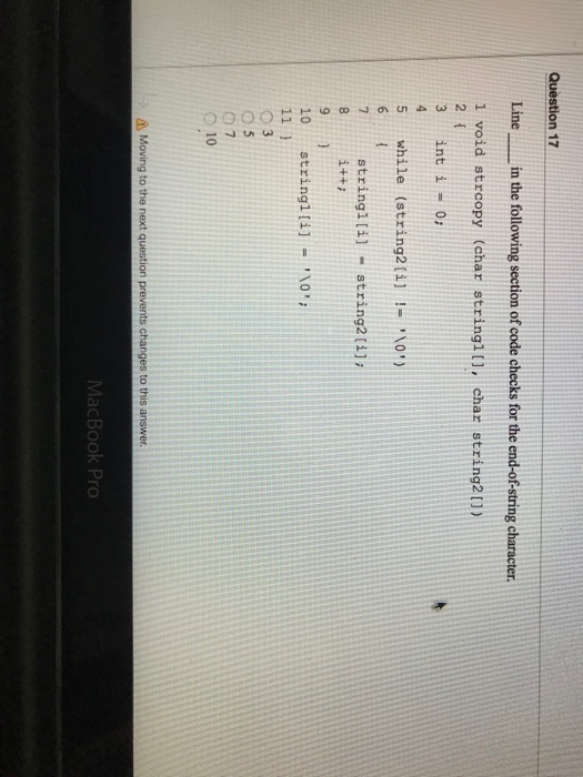 Solved Question 17 Line in the following section of code | Chegg.com
