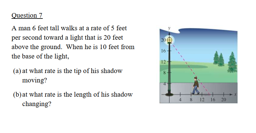 Solved Question 7 A man 6 feet tall walks at a rate of 5 | Chegg.com