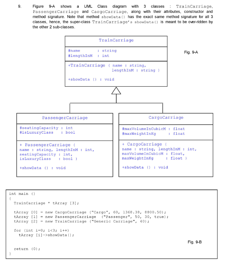Solved 9. Figure 9-A shows a UML Class diagram with 3 | Chegg.com