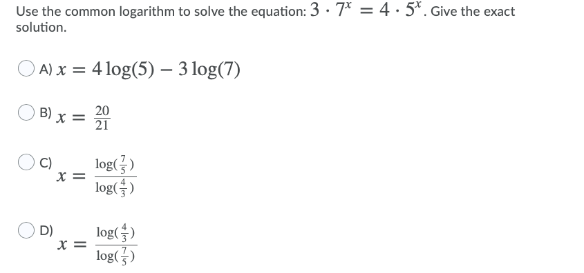 Solved Use the common logarithm to solve the equation: 3 · | Chegg.com