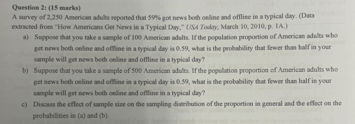 Solved Question 2 15 Marks A Survey Of 2 250 American