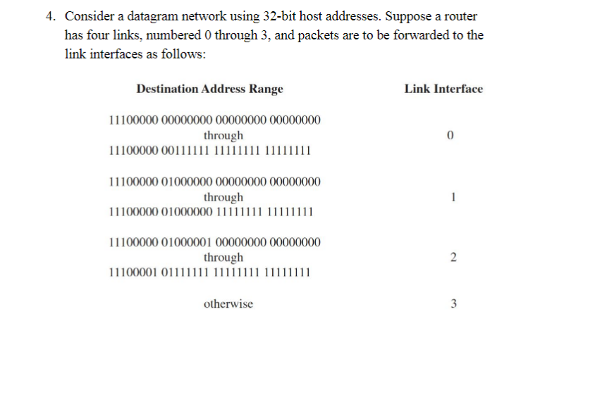 Solved 4. Consider a datagram network using 32-bit host | Chegg.com