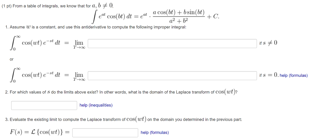 Solved (1 Pt) From A Table Of Integrals, We Know That For A, | Chegg.com