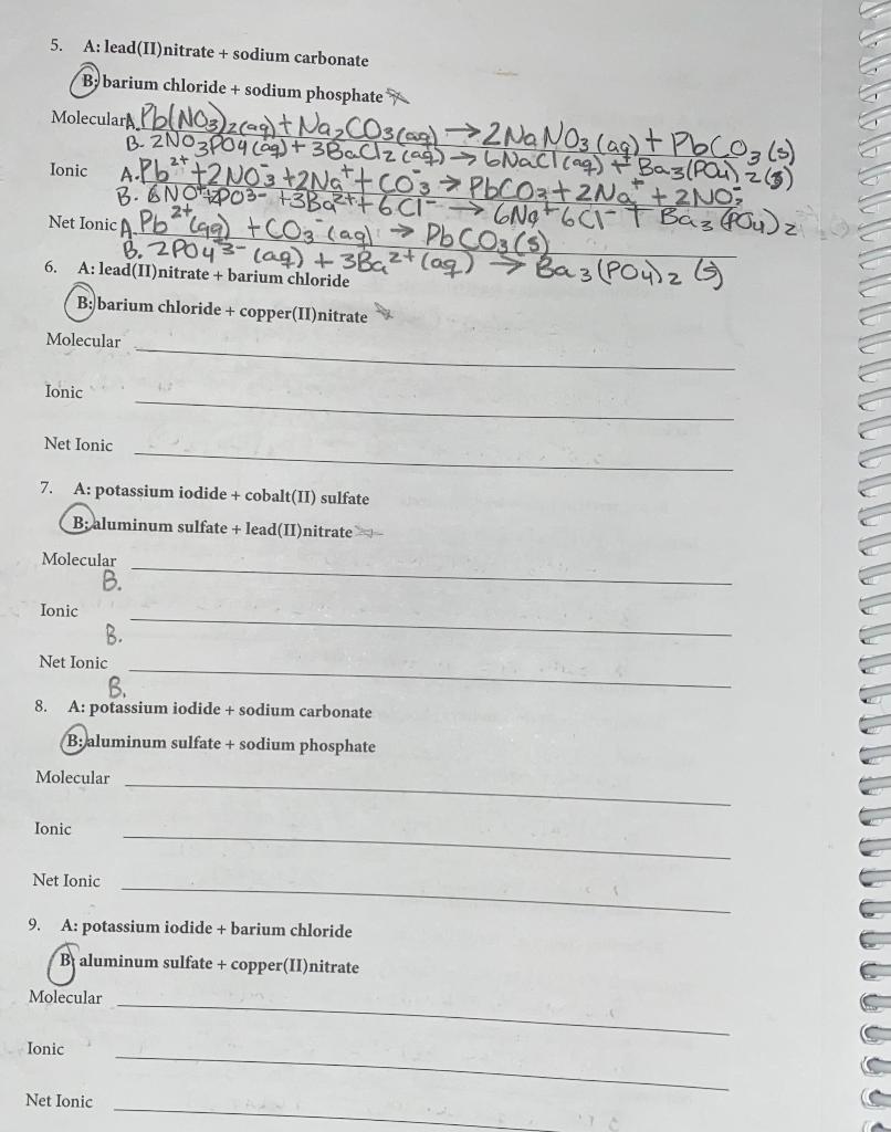 Solved 6. A lead(II)nitrate + barium chloride B. barium