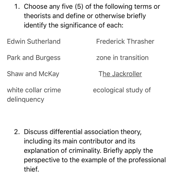 1. Choose any five (5) of the following terms or