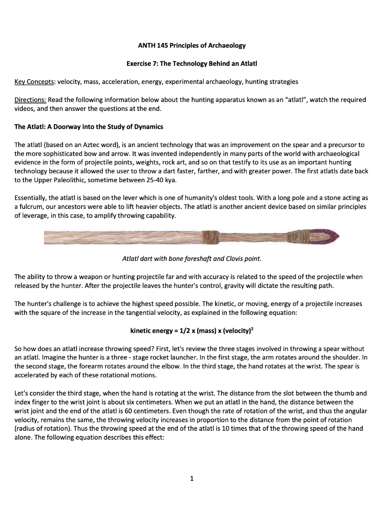 ANTH 145 Principles of Archaeology Exercise 7: The | Chegg.com