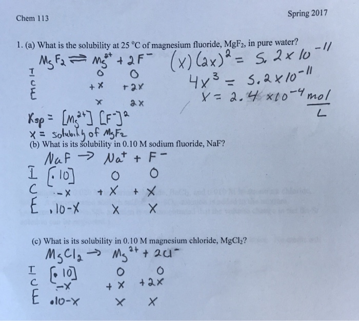 Solved Spring 2017 Chem 113 1. (a) what is the solubility at