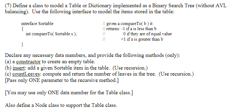 Solved (7) Define a class to model a Table or Dictionary | Chegg.com