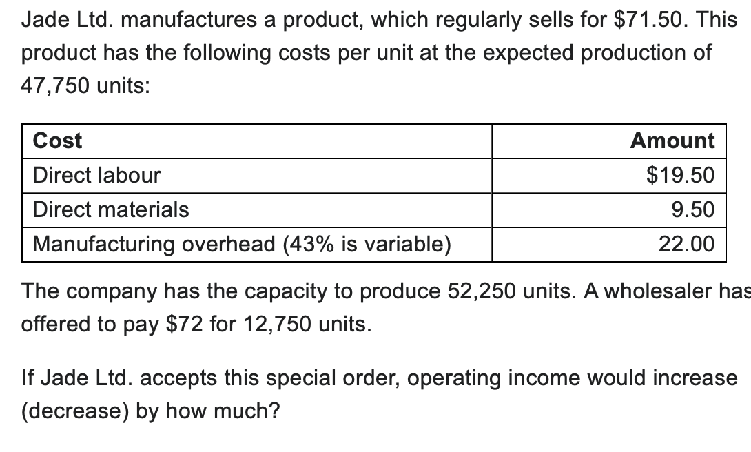 Solved Jade Ltd. manufactures a product, which regularly | Chegg.com