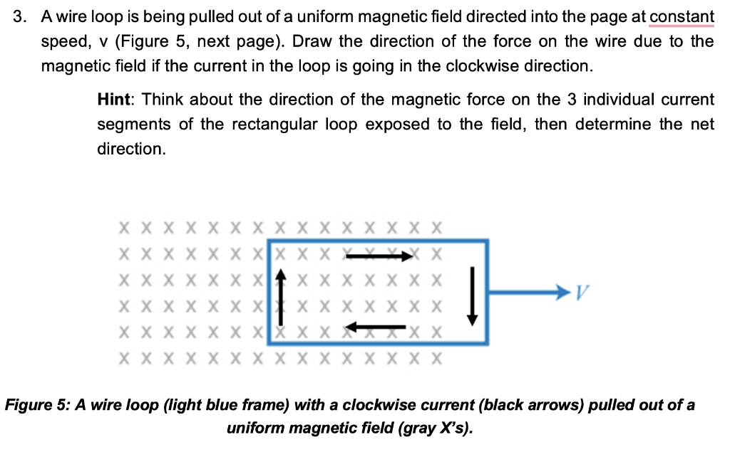 Solved 3. A wire loop is being pulled out of a uniform | Chegg.com