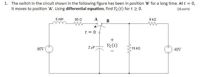 Solved 1. The switch in the circuit shown in the following | Chegg.com