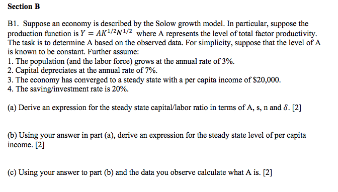 Solved Section B B1. Suppose An Economy Is Described By The | Chegg.com