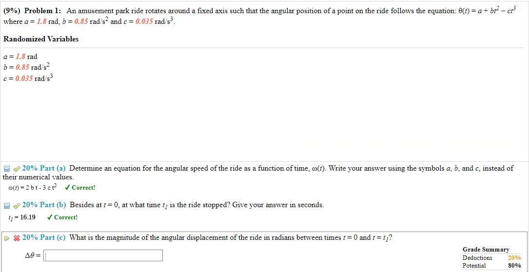 Solved (9%) Problem 1: An amusement park ride rotates around | Chegg.com