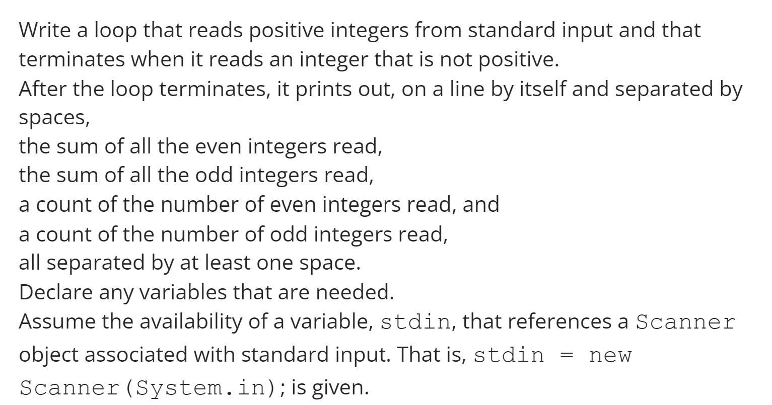 solved-write-a-loop-that-reads-positive-integers-from-chegg