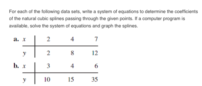 Solved For each of the following data sets, write a system | Chegg.com