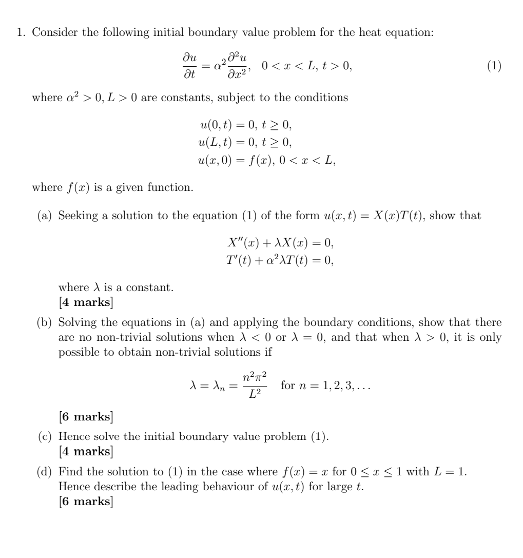 Solved 1. Consider the following initial boundary value | Chegg.com