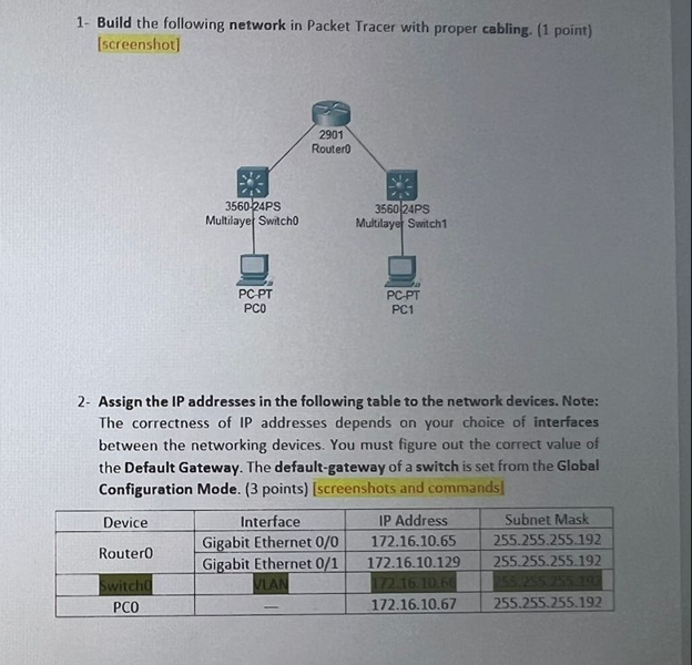 Solved 1 Build the following network in Packet Tracer with