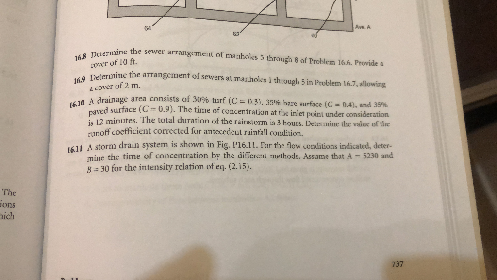 Ave. a mine the sewer arrangement of manholes 5 through 8 of problem 16.6. provide a 16.8 determine the sewer cover of 10 ft.