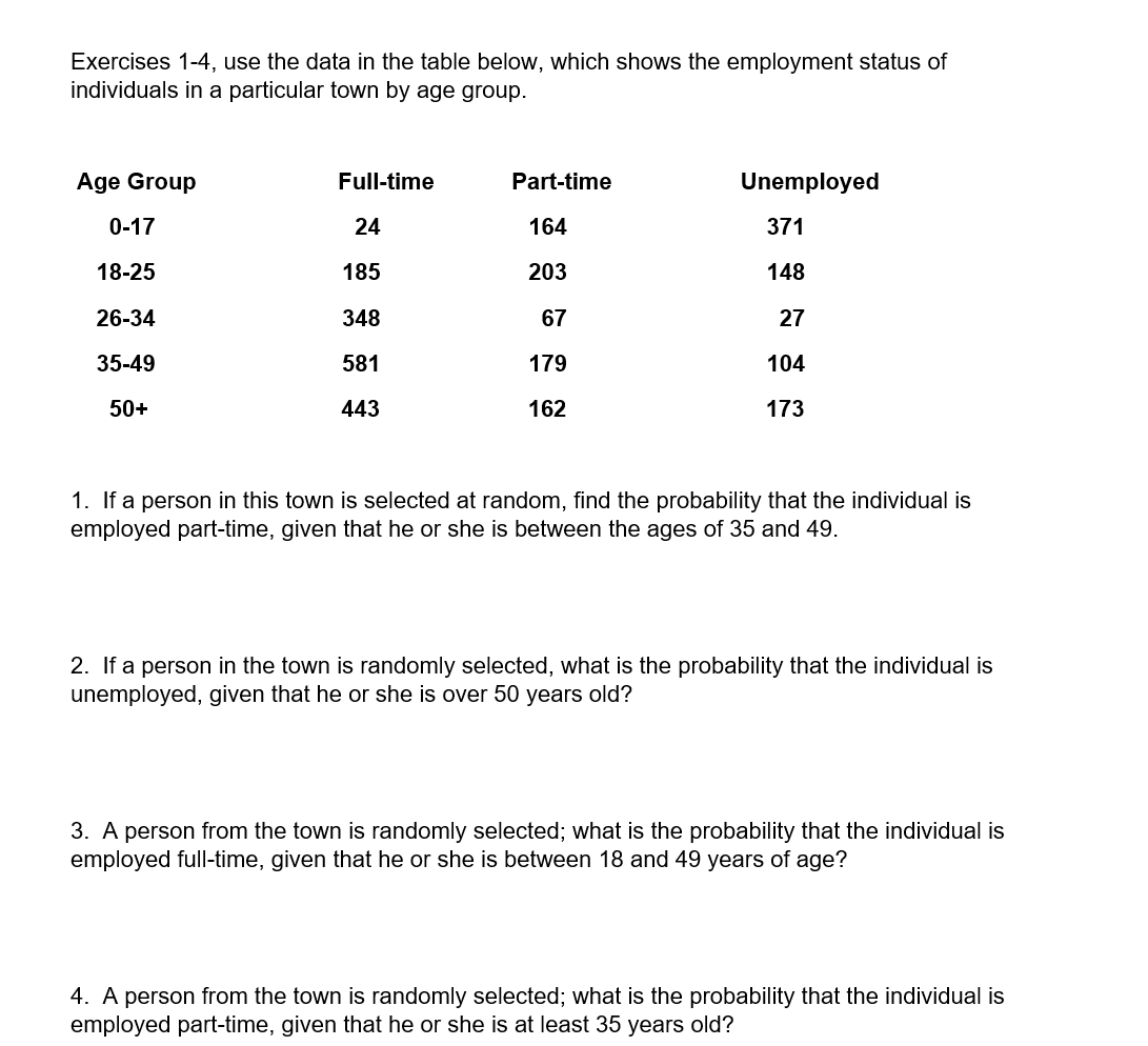 Solved Exercises 1-4, Use The Data In The Table Below, Which | Chegg.com