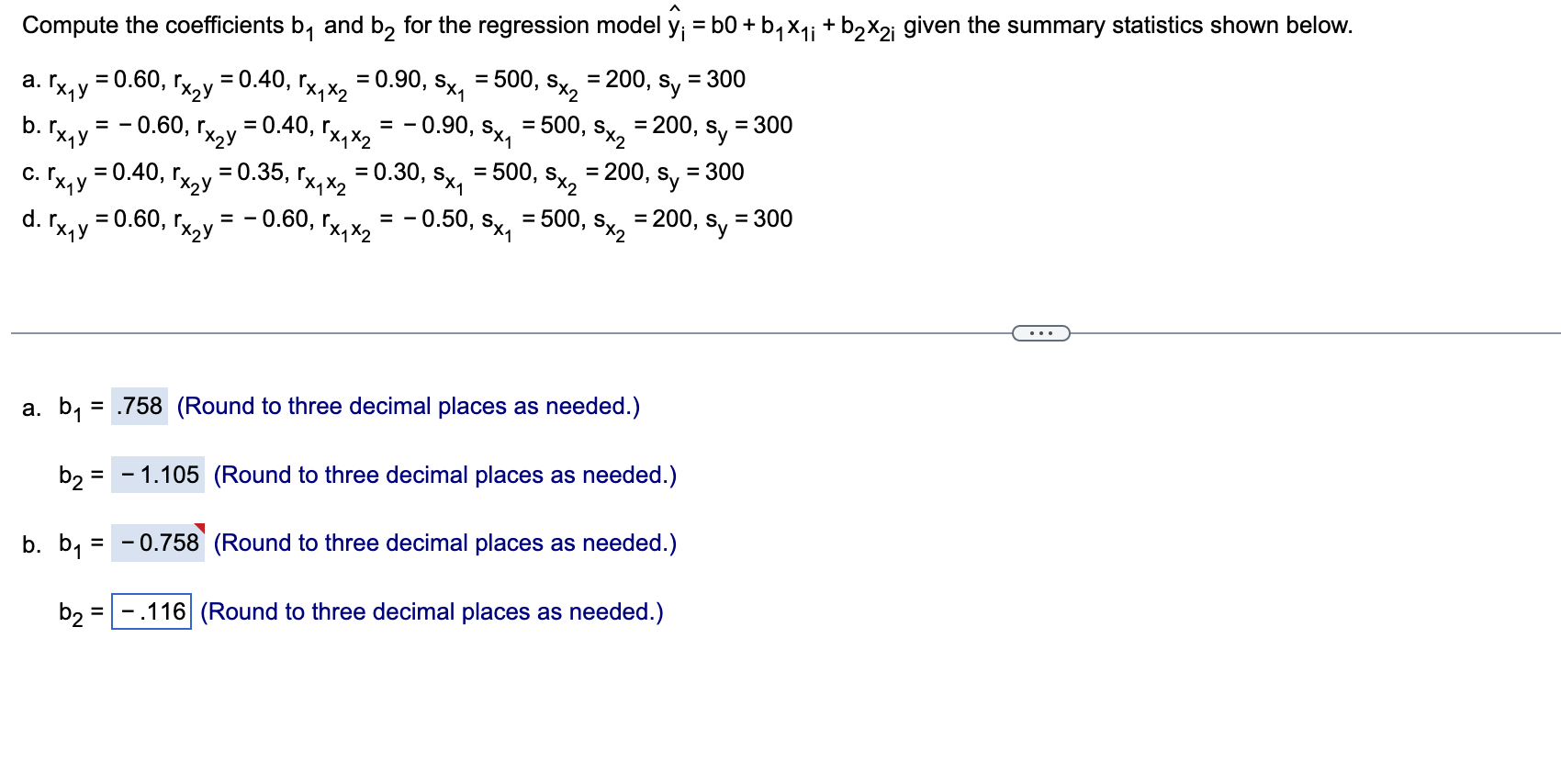 Solved Compute The Coefficients B1 And B2 For The Regression | Chegg.com