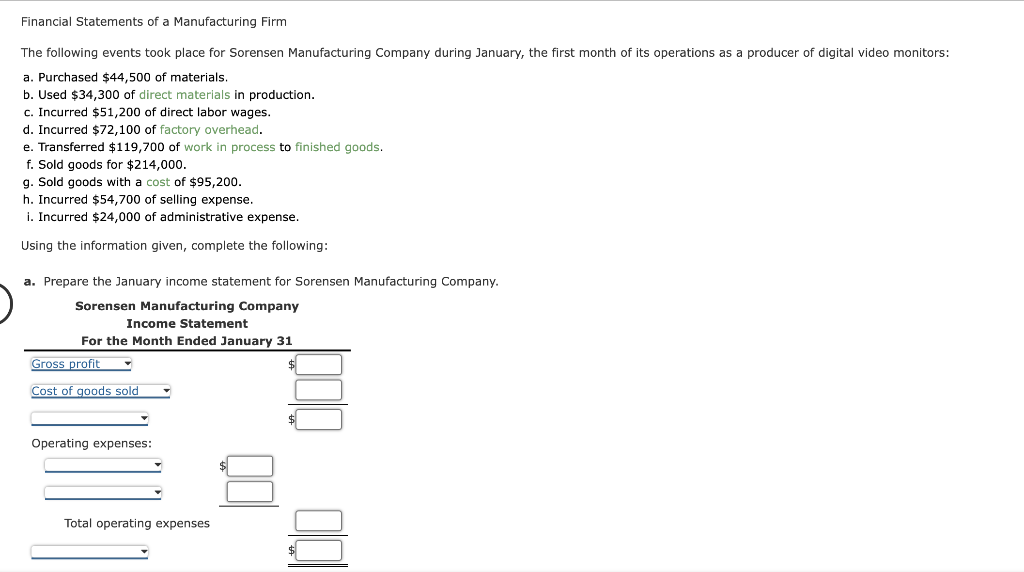 Solved Financial Statements of a Manufacturing Firm The | Chegg.com