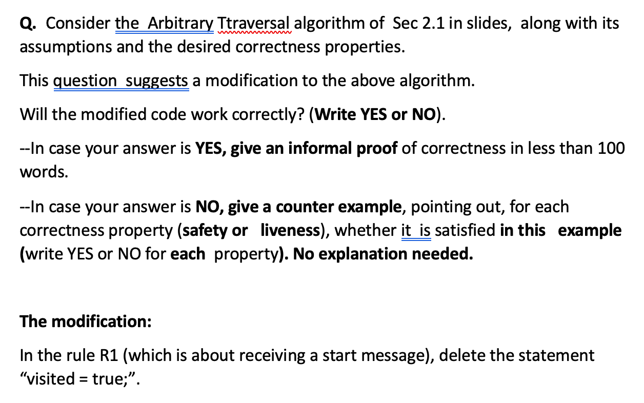 Q. Consider the Arbitrary Ttraversal algorithm of Sec | Chegg.com