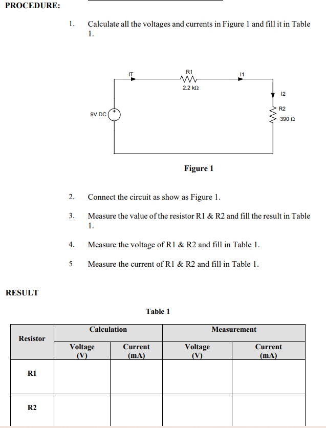 Solved PROCEDURE: 1. Calculate all the voltages and currents | Chegg.com