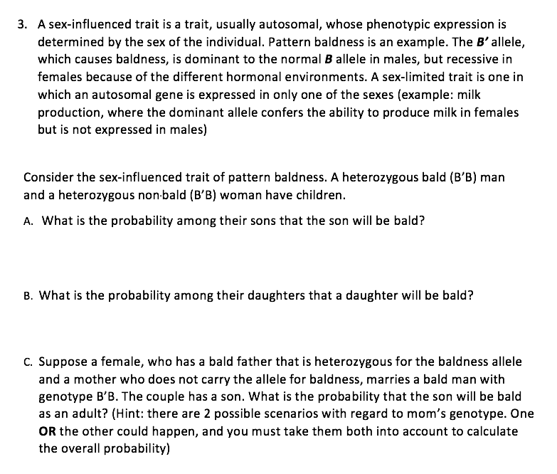 Solved 3 A Sex Influenced Trait Is A Trait Usually 4381