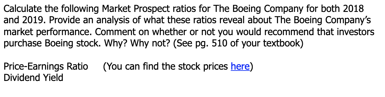 Solved Calculate The Following Market Prospect Ratios For | Chegg.com