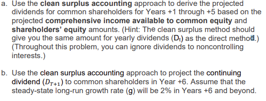 A Use The Clean Surplus Accounting Approach To