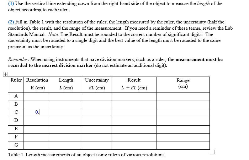 Solved Lab 1 Measurement and Uncertainty Object and Rulers