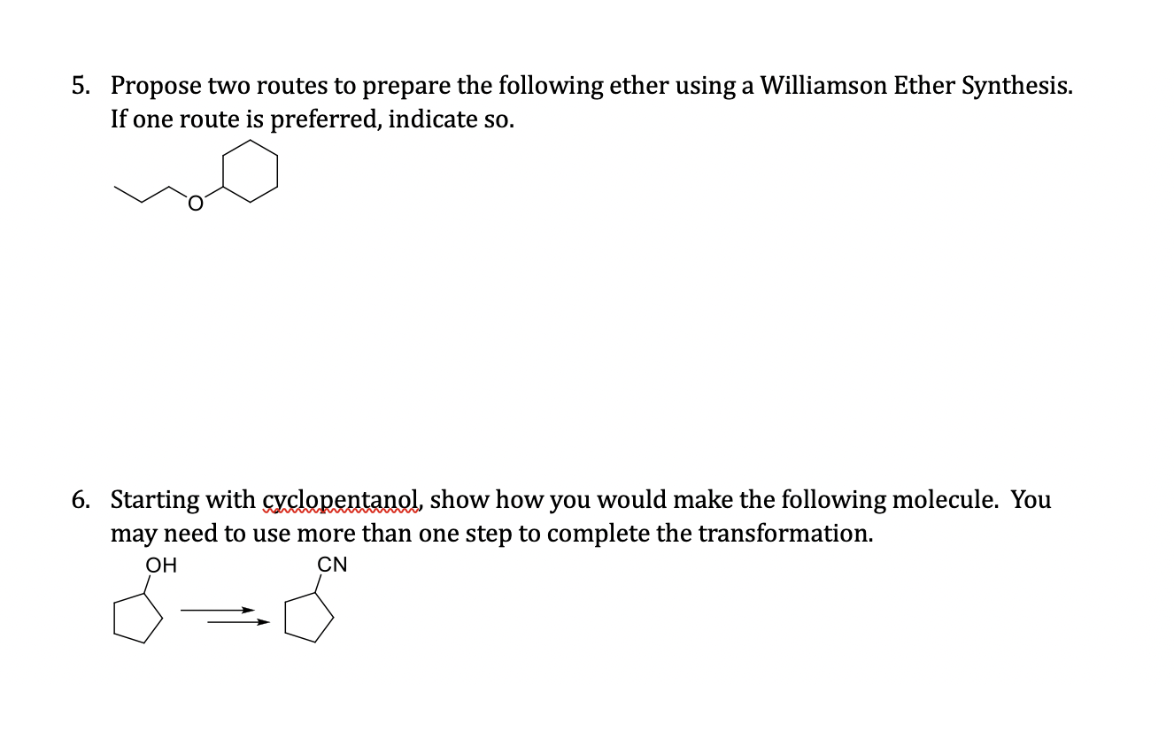 Solved 1. ﻿Propose Two Routes To Prepare The Following Ether | Chegg.com