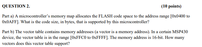 Solved QUESTION 2. (10 points) Part a) A microcontroller's | Chegg.com
