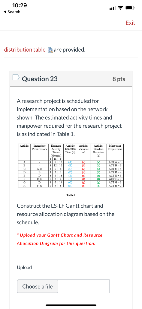 Solved 10:29 Search Exit distribution table are provided. | Chegg.com