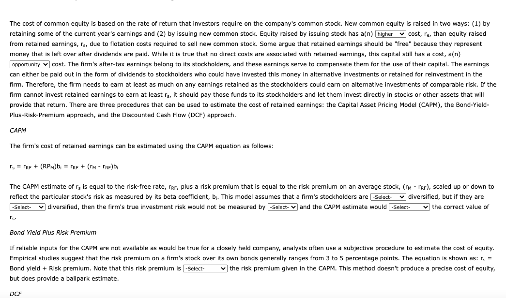 Solved The cost of common equity is based on the rate of