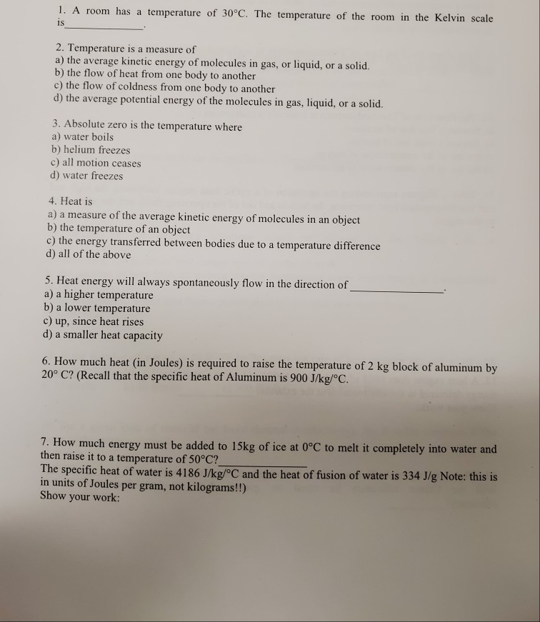 Solved 1 A Room Has A Temperature Of 30 C The Temperatu